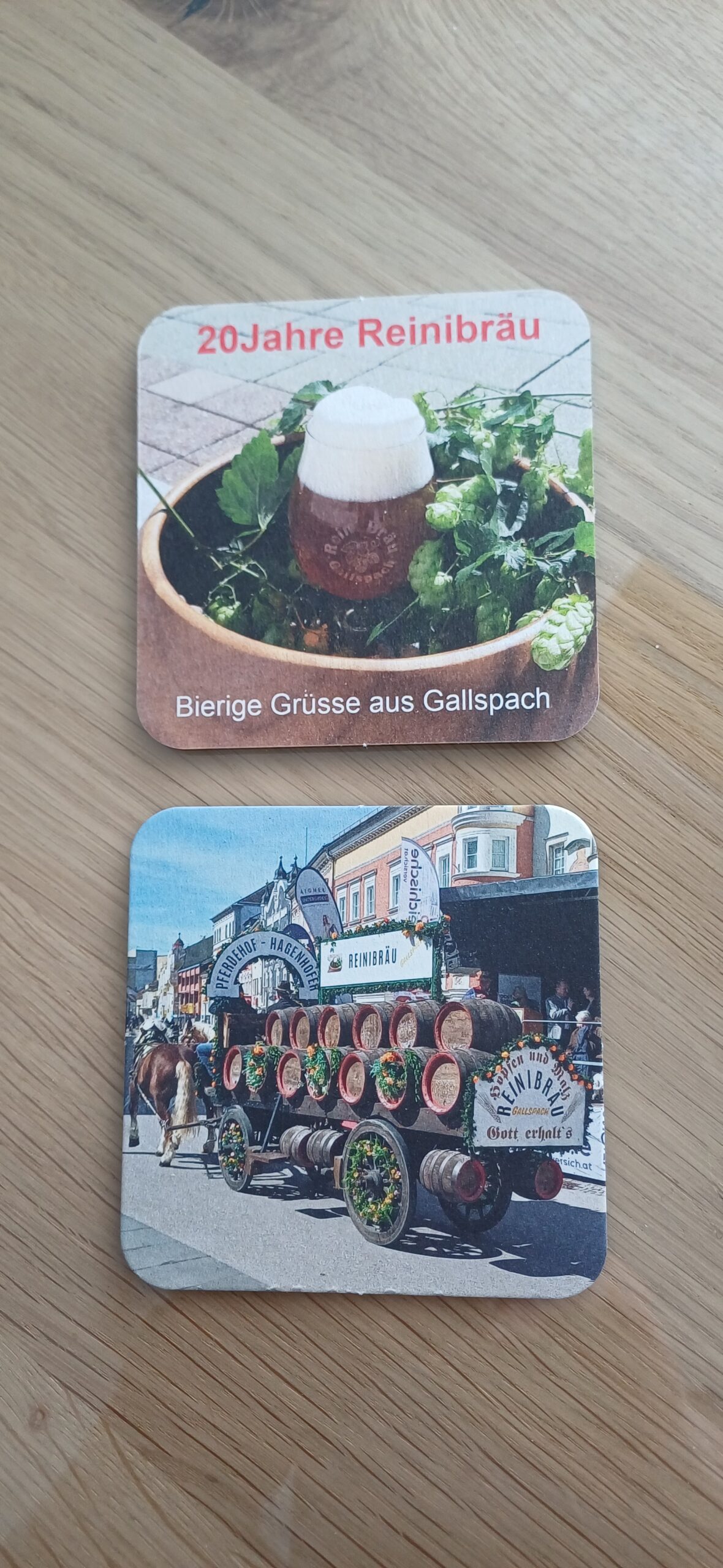 Neuer Bierdeckel 20 Jahre Reinibräu mit Reinibräu Bierwagen